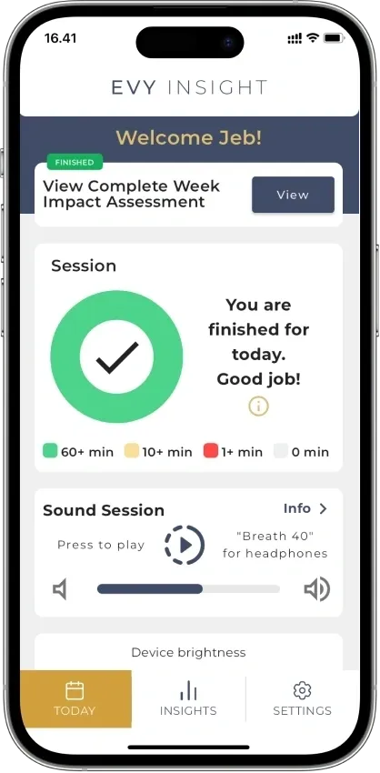 Smartphone app displaying session completion message.