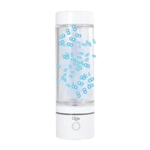 Water bottle with blue hydrogen bubbles inside.