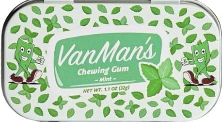 Tin of VanMan's mint chewing gum