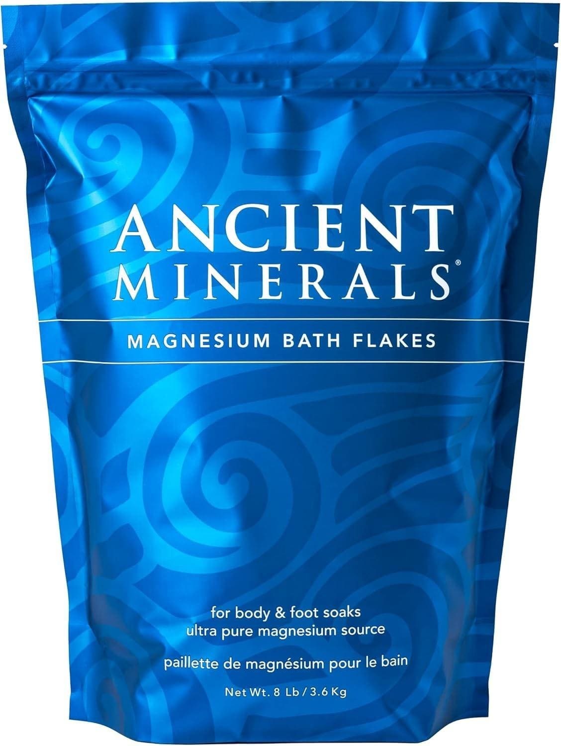 Blue bag of Ancient Minerals magnesium bath flakes